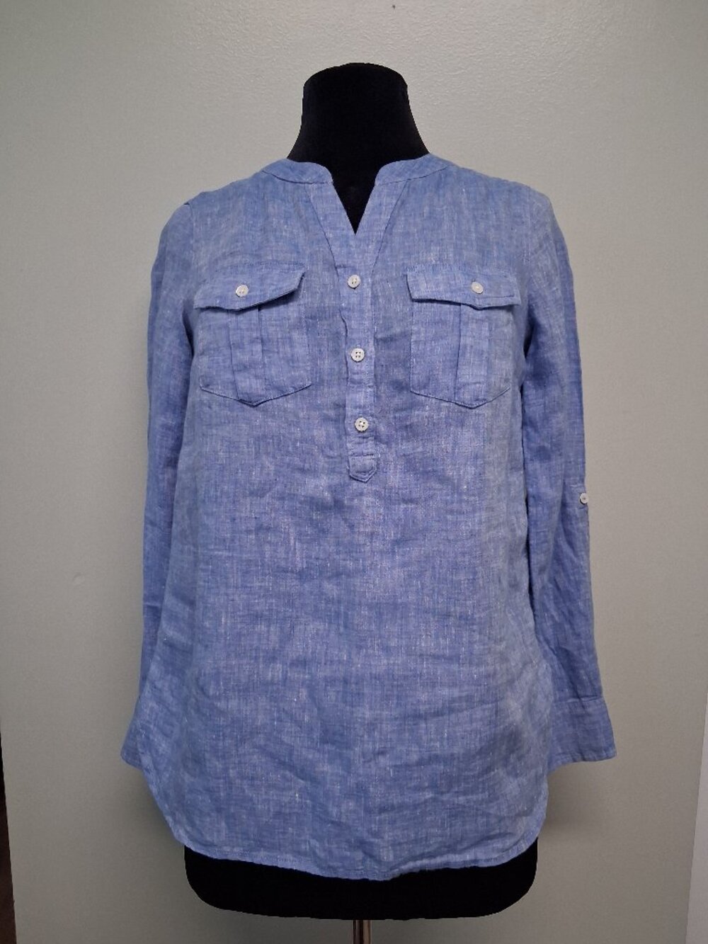 Talbots Linen Shirt Adjustable Sleeves Sz XS